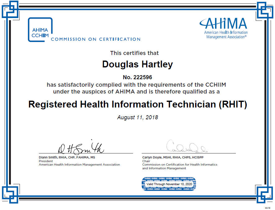 RHIT AHIMA 222596 Douglas Hartley Raleigh Durham North Carolina   